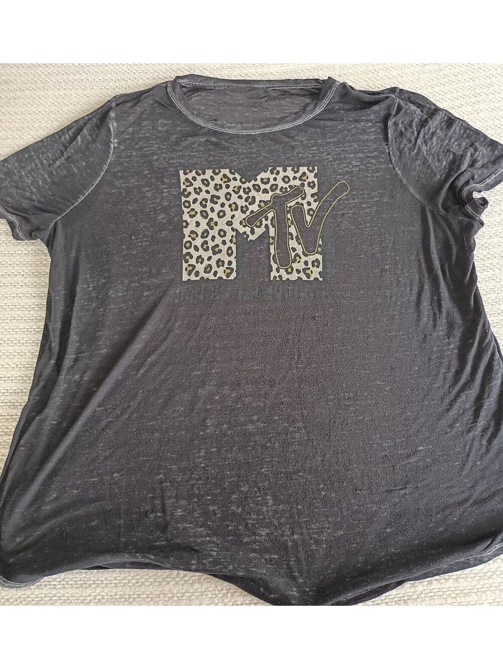 MTV Leopard Print Logo Black T-Shirt